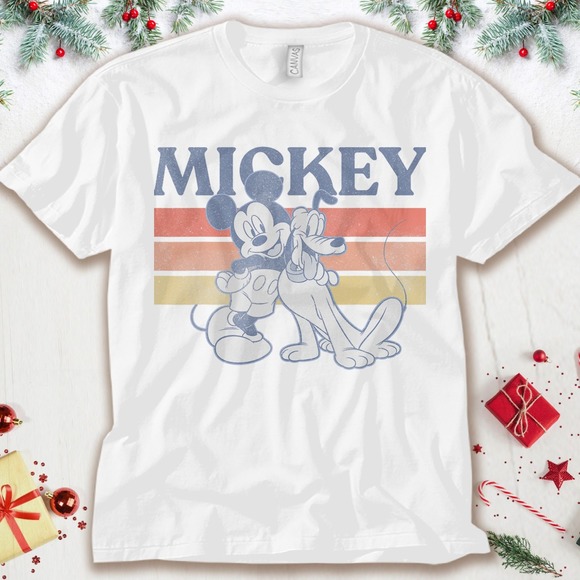 Disney Mickey And Friends Mickey Pluto Retro Line T-Shirt Unisex Adult T-shirt - Picture 1 of 2